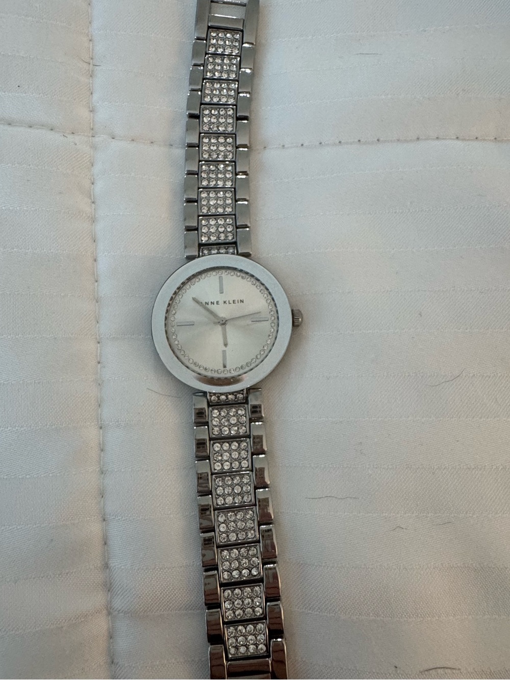 Anne Klein Silver Crystal-Embellished Bracelet Watch
